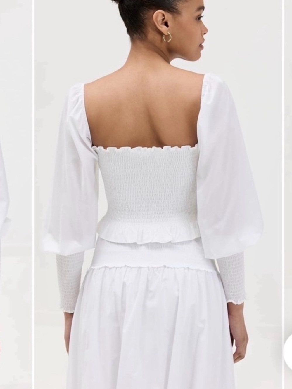 HILL HOUSE Grace Nap Top
Square Neck Smocked White Crop
Ruffle Hem Sz M - Picture 2 of 6